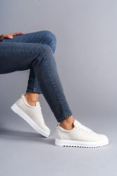 SLW152 Cool Bağcıklı Keten Erkek Günlük Spor Klasik Ayakkabı KBT - Beyaz