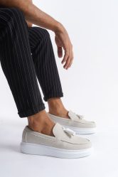 SLW154 Blaze Bağcıksız Püsküllü Keten Erkek Günlük Spor Klasik Ayakkabı KBT - Beyaz