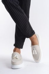 SLW154 Blaze Bağcıksız Püsküllü Keten Erkek Günlük Spor Klasik Ayakkabı KBT - Beyaz