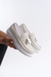 SLW154 Blaze Bağcıksız Püsküllü Keten Erkek Günlük Spor Klasik Ayakkabı KBT - Beyaz