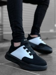 BA0160 Bantlı Erkek Yüksek Taban Siyah Beyaz Siyah Taban Spor Ayakkabı