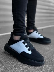 BA0160 Bantlı Erkek Yüksek Taban Siyah Beyaz Siyah Taban Spor Ayakkabı