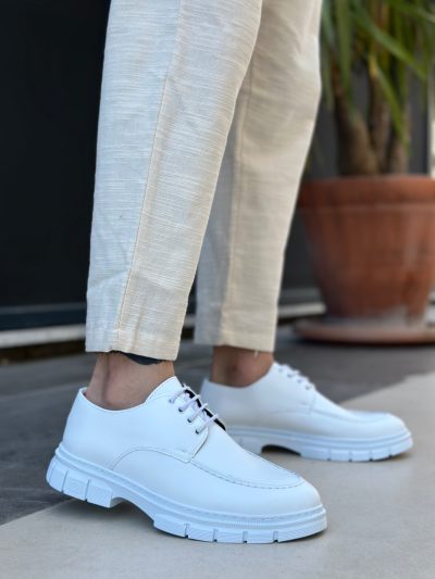 BA0237 Bağcıklı Rugan Klasik Yüksek Taban Beyaz Casual Erkek Ayakkabı