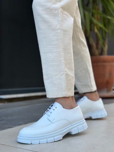 BA0237 Bağcıklı Rugan Klasik Yüksek Taban Beyaz Casual Erkek Ayakkabı