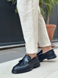 BA0240 Yüksek Taban Klasik Parlak Püsküllü Siyah Taban Erkek Ayakkabı