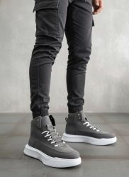 BA0321 Gizli Bağcıklı Erkek Füme Beyaz Taban Spor Bot