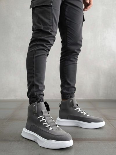 BA0321 Gizli Bağcıklı Erkek Füme Beyaz Taban Spor Bot