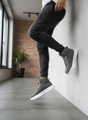 BA0321 Gizli Bağcıklı Erkek Füme Beyaz Taban Spor Bot