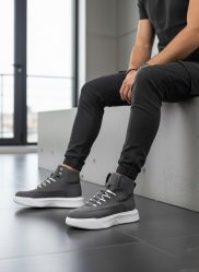 BA0321 Gizli Bağcıklı Erkek Füme Beyaz Taban Spor Bot