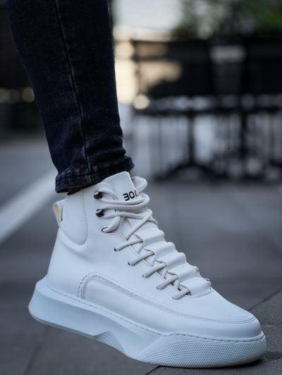 BA0321 Gizli Bağcıklı Erkek Yüksek Taban Beyaz Spor Bot