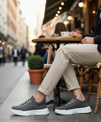 BA0332 Merdiven Desen Bağcıklı Erkek Yüksek Taban Antrasit Cilt Spor Ayakkabı