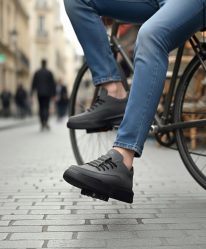 BA0332 Merdiven Desen Bağcıklı Erkek Yüksek Taban Füme Cilt Spor Ayakkabı