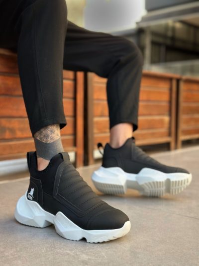 BA0401 Bağcıksız Rahat Yüksek Taban Siyah Erkek Spor Yarım Bilek Bot