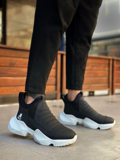 BA0401 Bağcıksız Rahat Yüksek Taban Siyah Erkek Spor Yarım Bilek Bot