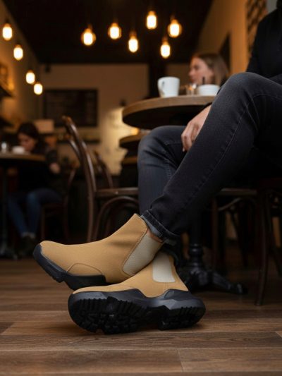 BA0444 Bağcıksız Rahat Yüksek Taban Camel Erkek Spor Yarım Bilek Bot