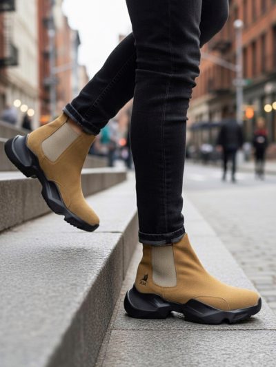 BA0444 Bağcıksız Rahat Yüksek Taban Camel Erkek Spor Yarım Bilek Bot