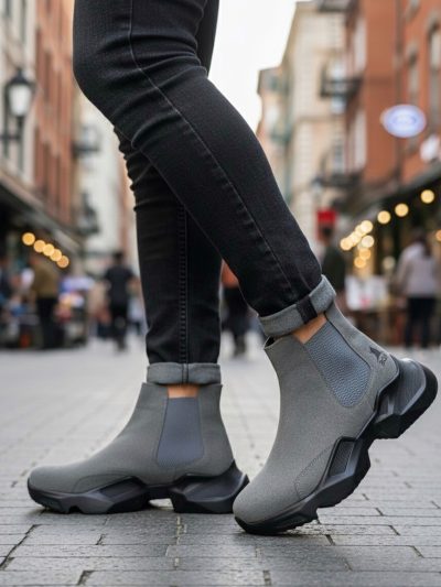 BA0444 Bağcıksız Rahat Yüksek Taban Füme Erkek Spor Yarım Bilek Bot