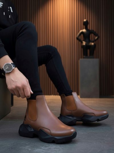 BA0444 Bağcıksız Rahat Yüksek Taban Taba Erkek Spor Yarım Bilek Bot