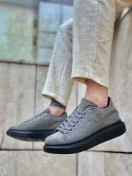 BA0547 BOA Kalın Yüksek Taban Gri Siyah Süet Bağcıklı Spor Erkek Ayakkabı