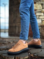 BA0547 BOA Kalın Yüksek Taban Taba Siyah Süet Bağcıklı Spor Erkek Ayakkabı