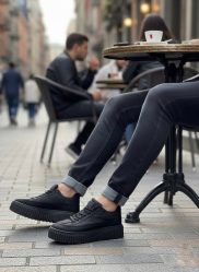 BA0801 BOA Siyah Yüksek Taban Siyah Paraşüt Kumaş Cilt Detaylı Erkek Ayakkabı