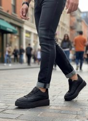 BA0801 BOA Siyah Yüksek Taban Siyah Paraşüt Kumaş Cilt Detaylı Erkek Ayakkabı