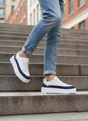 BA0801 BOA Yüksek Taban Beyaz Paraşüt Kumaş Laci Cilt Detaylı Erkek Ayakkabı