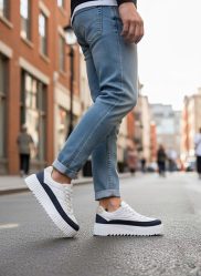 BA0801 BOA Yüksek Taban Beyaz Paraşüt Kumaş Laci Cilt Detaylı Erkek Ayakkabı