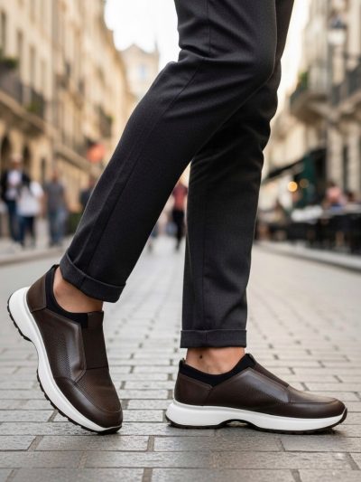 BA0244 İçi Dışı Hakiki Deri Bantlı Rahat Taban Casual Kahverengi Erkek Ayakkabı