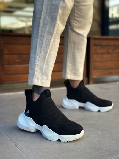 BA0401 Bağcıksız Rahat Yüksek Taban Siyah Süet Erkek Spor Yarım Bilek Bot