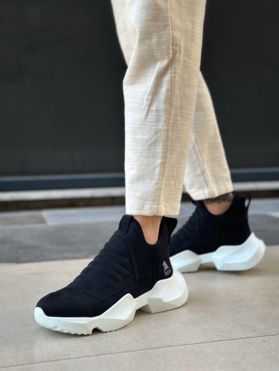 BA0401 Bağcıksız Rahat Yüksek Taban Siyah Süet Erkek Spor Yarım Bilek Bot