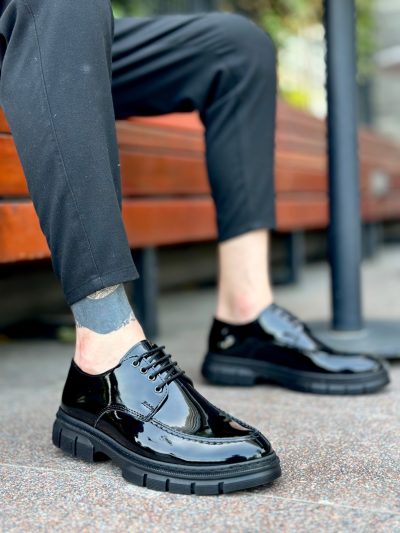 BA0237 Bağcıklı Rugan Klasik Yüksek Taban Casual Erkek Ayakkabı