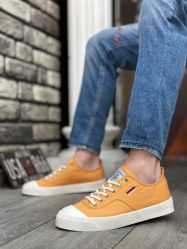 BA0223 BOA Rahat Düz Taban Keten Bağcıklı Sarı Günlük Erkek Ayakkabı