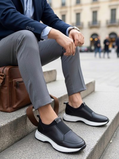 BA0244 İçi Dışı Hakiki Deri Bantlı Rahat Taban Casual Siyah Erkek Ayakkabı