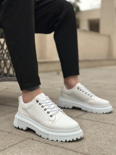 BA0245 Beyaz Akıllı Lastik Bağcık Yüksek Siyah Taban Günlük Erkek Ayakkabı