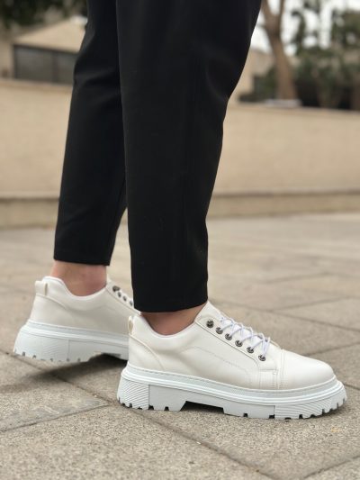 BA0245 Beyaz Akıllı Lastik Bağcık Yüksek Siyah Taban Günlük Erkek Ayakkabı