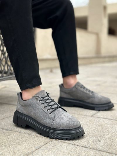 BA0245 Gri Süet Akıllı Lastik Bağcık Yüksek Taban Günlük Erkek Ayakkabı