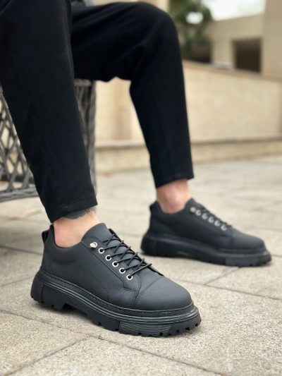 BA0245 Siyah Akıllı Lastik Bağcık Yüksek Siyah Taban Günlük Erkek Ayakkabı