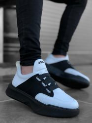 BA0160 Bantlı Erkek Yüksek Taban Beyaz Siyah Spor Ayakkabı